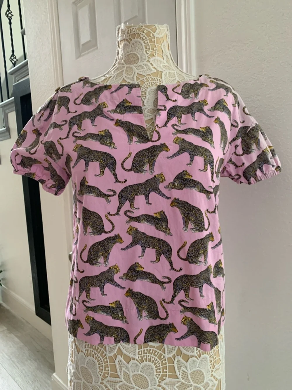 J.Crew Pink Cheetah Print Blouse XS Animal Print Cotton Top